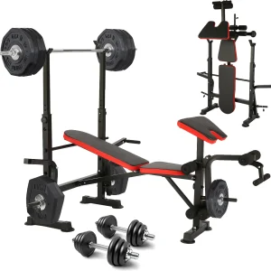 6-in-1 Adjustable Weight Bench with Squat Rack